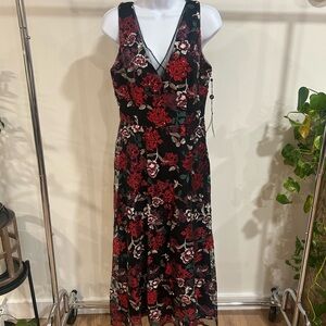 Adrianna Papell Black and Red Floral Maxi Dress